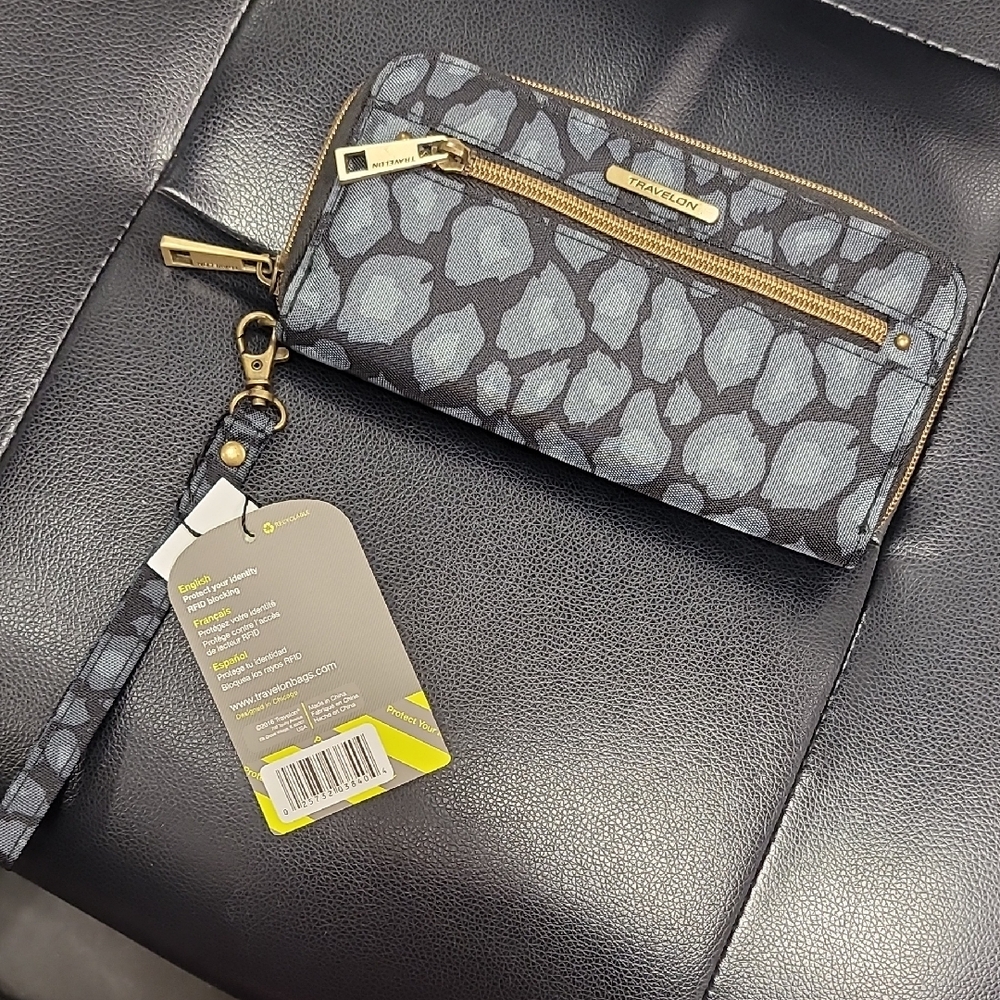 Travelon Black and Gray Wallet with Gold Accents